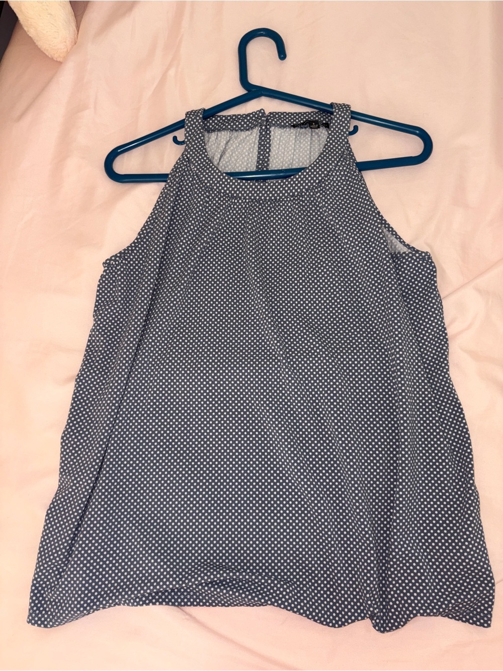 Adrianna Papell Blue and White Polka Dot Halter Sleeveless Blouse
